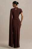 Tropic Brown High Neck Maxi With Long Cape Sleeve