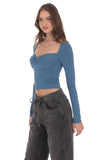 Long Sleev Twist Top in Slate Blue