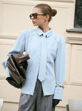 Blue Cinched Waist Tie Detail Shirt