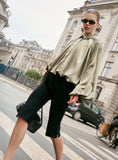 Black Flared Hem Capri Trousers