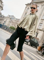Black Flared Hem Capri Trousers