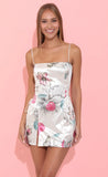 Satin Dress in White Cherry Print