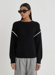 Black Contrast Stitching Knit Jumper