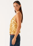Xander Sequin Halter Top Gold