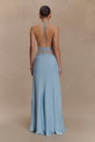 Dinah Lace And Satin Maxi Dress Cornflower Blue