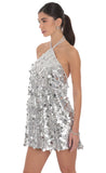 Circle Sequin Halter Shift Dress in Silver