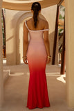 Exotic Red Ombre Twisted Asymmetric Maxi Dress