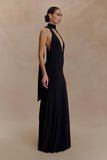 Juliet Slinky Maxi Dress With Scarf Black