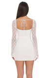 Sheer Lace Ruched Long Sleeve Mini Dress in White