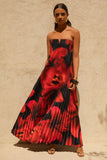 Bergamot Black And Red Floral Print Satin Sweetheart Maxi Dress
