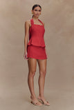 Kallie Linen Peplum Halter Top Burnt Rose