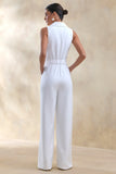 Brillora White Plunge Neck Tailored Jumpsuit