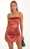 Velvet Ruched Bodycon Dress in Rust
