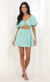 Puff Sleeve Tummy Cutout Dress in Green