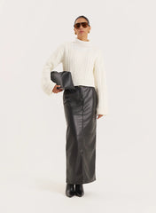 Cream Chunky Knit Turtle Neck Crop Jumper