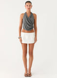 Vassy Halter Top Grey Marle Stripe