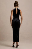 Audrine Black Velvet Embellished High Neck Maxi Dress