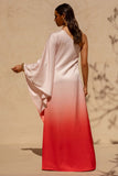 Jayla Red Ombre Satin Asymmetric Maxi Dress With Long Sleeve