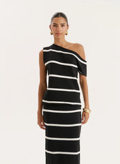 Black And White Stripe Knitted Off The Shoulder Top