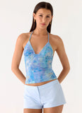 All At Once Halter Top Aqua Paisley