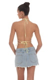 Shimmer Halter Open Back Top in Yellow