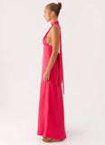 Alicia Satin Halter Maxi Dress Fuchsia