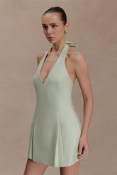 Nelly Halter Neck Cotton Mini Dress Sage