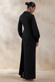Vita Black Plunge Neck Wrap Maxi Dress