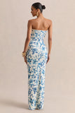 Ali Blue Porcelain Print Sweetheart Ruched Wrap Maxi Dress
