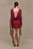 Darius Diamante Cowl Mini Dress Wine