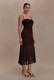Willa Gathered Mesh Midi Dress Chocolate