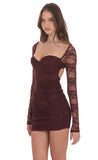 Lace Long Sleeve Bodycon Dress in Brown