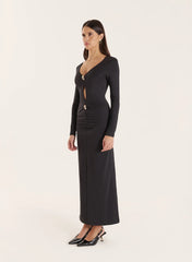 Black Hardware Detail Cut Out Maxi Dress