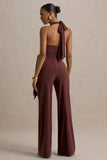 Marlais Chocolate Plunge Neck Jumpsuit With Tie Waist