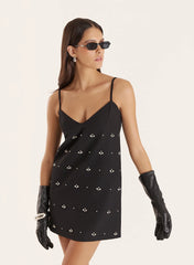 Black Embellished A Line Mini Dress