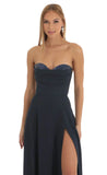 Sequin Bust Crepe Maxi Dress in Dark Blue