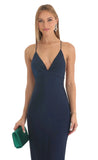 Gathered Cross Back Maxi Dress in Navy