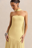 Bambi Lemon Bandeau Neck Maxi Dress With Scarf Detail