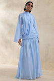 Narella Blue Chiffon High Neck Maxi Dress With Draped Detailing
