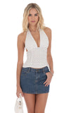 Polka Dot Ruched Halter Top in White