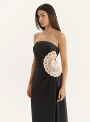 Black Crochet Insert Satin Bandeau Dress