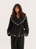 Black Contrast Stitch Belted Jacket