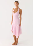 Faelie Halter Neck Asymmetrical Midi Dress Pink