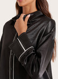 Black Satin Contrast Piping Shirt