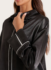 Black Satin Contrast Piping Shirt