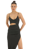 Glitter Cutout High Slit Maxi Dress in Black