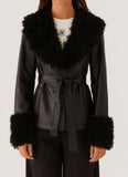 Street Lights Fur Trim Jacket Black