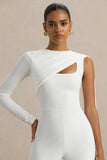 Graces White High Neck Jumpsuit With Cape Sleeve