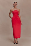 Ophelia Peplum Satin Maxi Dress Red