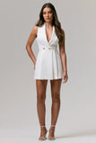 One Kiss White Plunge Neck Tailored Playsuit